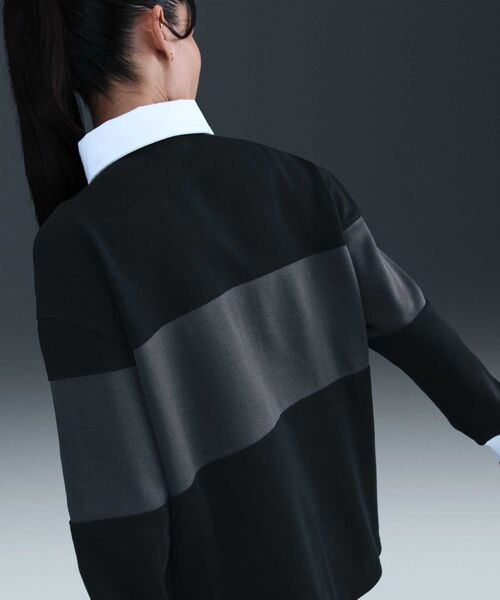NIKE(ナイキ)の「ナイキ スポーツウェア ウィメンズ ロングスリーブ グラフィック ポロ トップ / Nike Sportswear Women's Long-Sleeve Graphic Polo Top HV4034-010 Black(ポロシャツ・レディース・ブラック・M/L/XL/S/XS)」の13枚目の写真