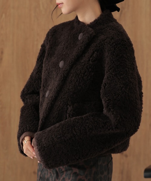SUWDEE(スーディー)の「wool boa wrap short coat(その他アウター・レディース・アイボリー/チャコールグレー/ブラウン・FREE)」の14枚目の写真