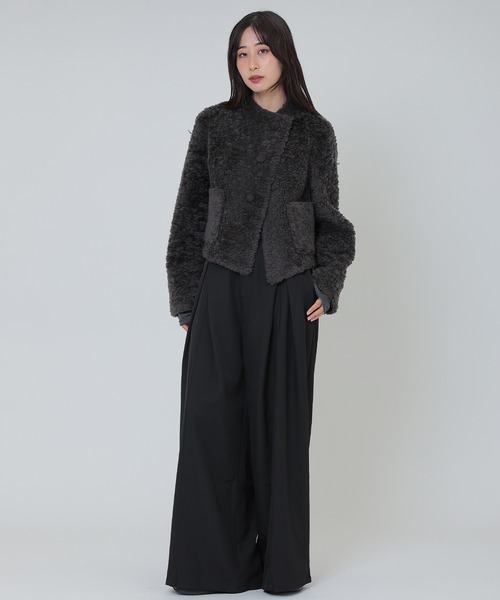 SUWDEE(スーディー)の「wool boa wrap short coat(その他アウター・レディース・アイボリー/チャコールグレー/ブラウン・FREE)」の5枚目の写真