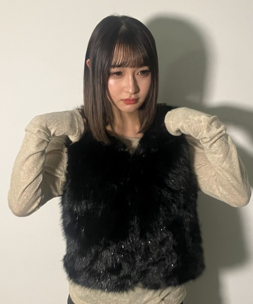 A'GEM/9 × .kom 『.KOM/ドットケーオーエム』 Y2K Faux Fur Gilet Top