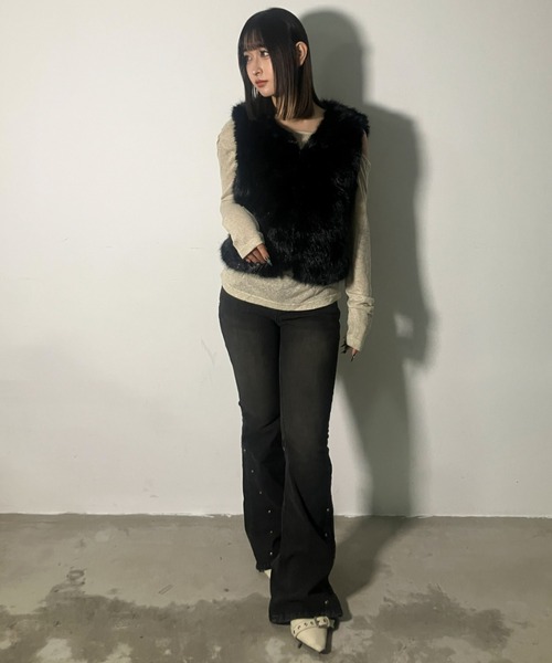 1*2様 y2k ファーベスト　ROUSHATTE ブラック 00s roushatte ファー ムートン ボアジャケット お兄系 y2k - メルカリ