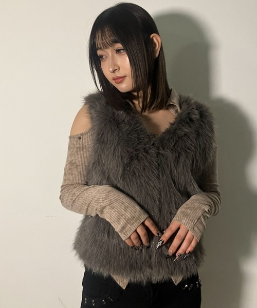 A'GEM/9 × .kom 『.KOM/ドットケーオーエム』 Y2K Faux Fur Gilet Top