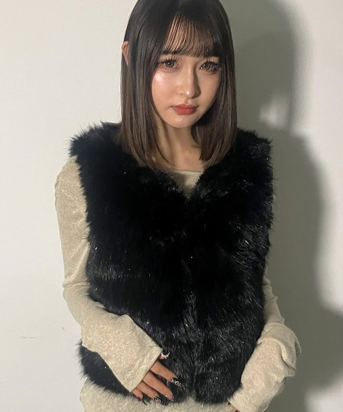 A'GEM/9 × .kom 『.KOM/ドットケーオーエム』 Y2K Faux Fur Gilet Top