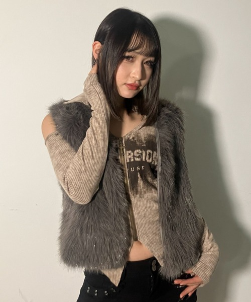 A'GEM/9 × .kom 『.KOM/ドットケーオーエム』 Y2K Faux Fur Gilet Top
