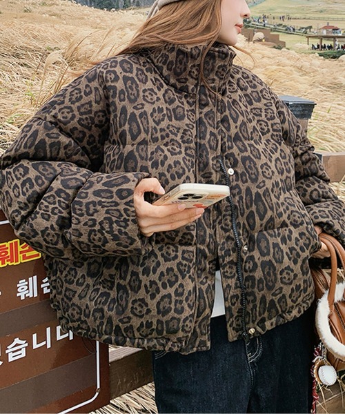 ダンスウィズドラゴンレオパード柄刺繍パッチ付きダウンジャケット DANCE WITH DRAGON ダンスウィズドラゴン 切替 ジップジャケット