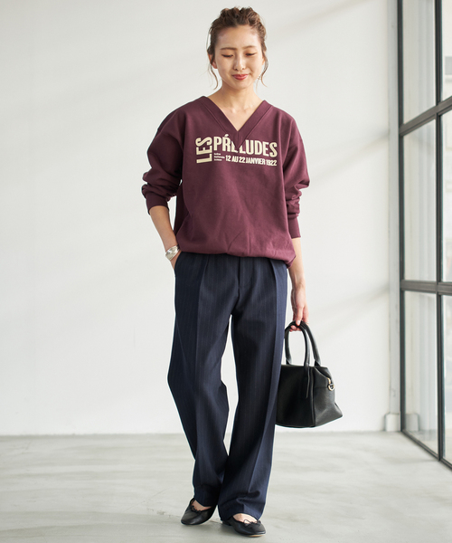 Spick & Span(スピックアンドスパン)の「《追加》La Hutte / ラ ユット 別注Vネックスウェット*(スウェット・レディース・アイボリー/ボルドー/グレー・FREE)」の10枚目の写真