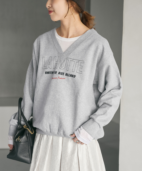 Spick & Span(スピックアンドスパン)の「《追加》La Hutte / ラ ユット 別注Vネックスウェット*(スウェット・レディース・アイボリー/ボルドー/グレー・FREE)」の12枚目の写真