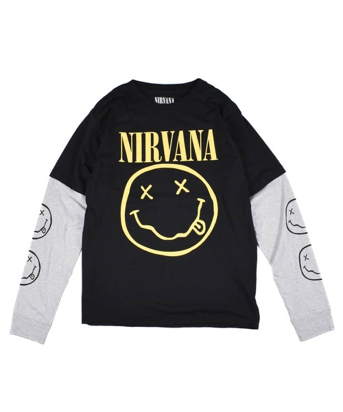 ROCK-OFF(ロックオフ)の「【ROCK-OFF】【AW】NIRVANA LAYERED YEL HAPPY FACE BLACK LONG SLEEVE TEE(Tシャツ/カットソー・メンズ・ブラック×グレー・MEDIUM/LARGE/X-LARGE)」の1枚目の写真