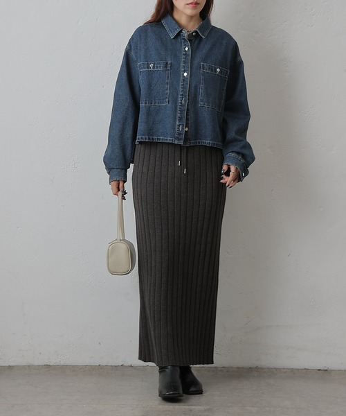 COLONY 2139(コロニートゥーワンスリーナイン)の「ワイドリブIラインニットスカート(スカート・レディース・ブラウン/グレー/チャコールグレー・FREE)」の8枚目の写真