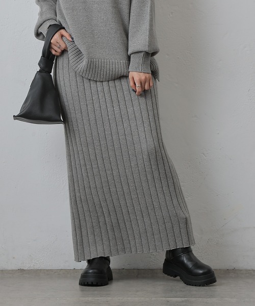 COLONY 2139(コロニートゥーワンスリーナイン)の「ワイドリブIラインニットスカート(スカート・レディース・ブラウン/グレー/チャコールグレー・FREE)」の15枚目の写真