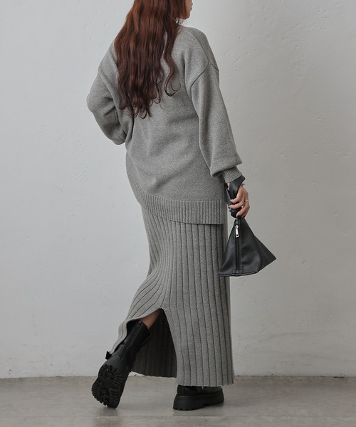 COLONY 2139(コロニートゥーワンスリーナイン)の「ワイドリブIラインニットスカート(スカート・レディース・ブラウン/グレー/チャコールグレー・FREE)」の18枚目の写真