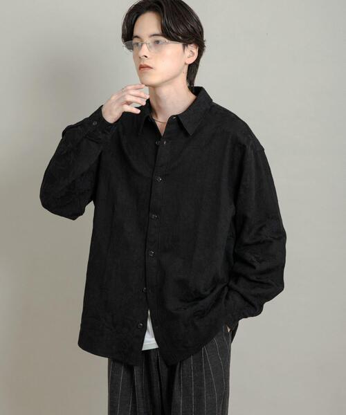 【CLASS】日本製⭐︎美品⭐︎黒シャツ セール】ボタニカルジャガードロングスリーブシャツ（シャツ/ブラウス