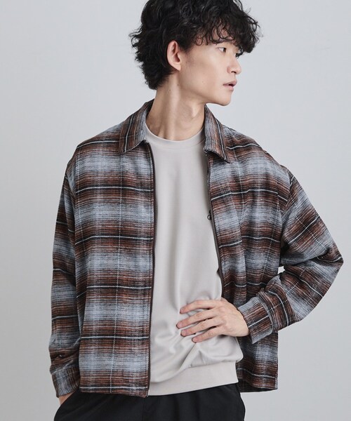 tk.TAKEO KIKUCHI(ティーケータケオキクチ)の「モールチェックZIPシャツ(シャツ/ブラウス・メンズ・ダークブラウン/ブルー系その他/ブラック・02/03/04)」の2枚目の写真