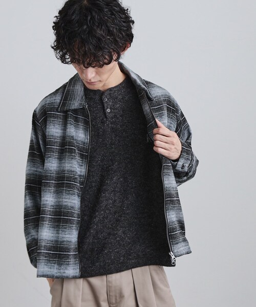 tk.TAKEO KIKUCHI(ティーケータケオキクチ)の「モールチェックZIPシャツ(シャツ/ブラウス・メンズ・ダークブラウン/ブルー系その他/ブラック・02/03/04)」の1枚目の写真