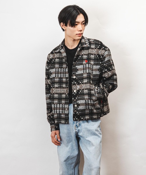 Healthknit Product(ヘルスニットプロダクト)の「Healthknit Product ヘルスニットプロダクト コヨーテ 刺繍 オルテガ柄 ジャケット(GW)(その他アウター・メンズ・ブラック/ブラウン・L/M/XL)」の1枚目の写真