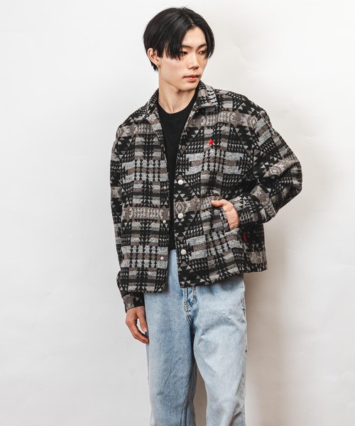 Healthknit Product(ヘルスニットプロダクト)の「Healthknit Product ヘルスニットプロダクト コヨーテ 刺繍 オルテガ柄 ジャケット(GW)(その他アウター・メンズ・ブラック/ブラウン・L/M/XL)」の3枚目の写真