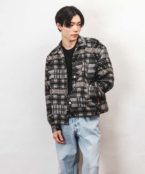 Healthknit Product(ヘルスニットプロダクト)の「Healthknit Product ヘルスニットプロダクト コヨーテ 刺繍 オルテガ柄 ジャケット(GW)(その他アウター・メンズ・ブラック/ブラウン・L/M/XL)」の5枚目の写真