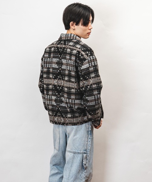 Healthknit Product(ヘルスニットプロダクト)の「Healthknit Product ヘルスニットプロダクト コヨーテ 刺繍 オルテガ柄 ジャケット(GW)(その他アウター・メンズ・ブラック/ブラウン・L/M/XL)」の6枚目の写真