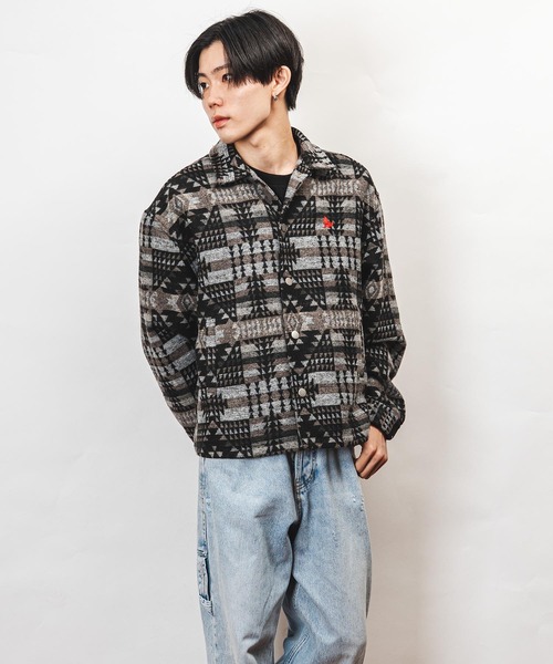 Healthknit Product(ヘルスニットプロダクト)の「Healthknit Product ヘルスニットプロダクト コヨーテ 刺繍 オルテガ柄 ジャケット(GW)(その他アウター・メンズ・ブラック/ブラウン・L/M/XL)」の7枚目の写真