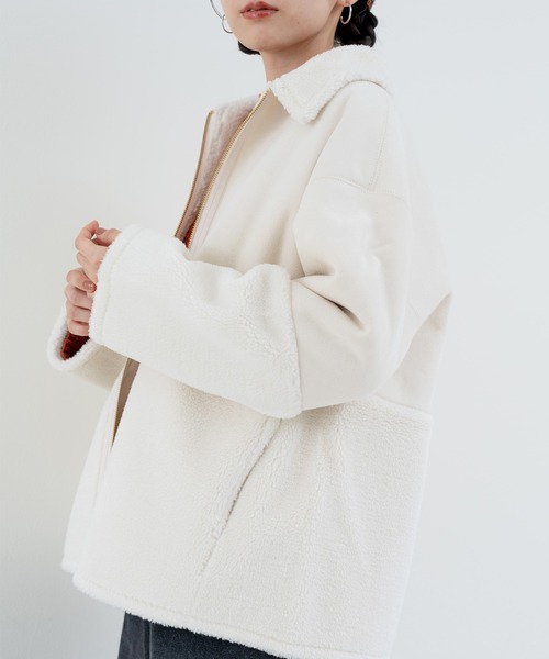 ANNA LUNA(アンナルナ)の「【ANNA LUNA】 ぬくもりを纏う フェイクムートン コート(ムートンコート・レディース・チャコールグレー/オフホワイト・MEDIUM)」の12枚目の写真