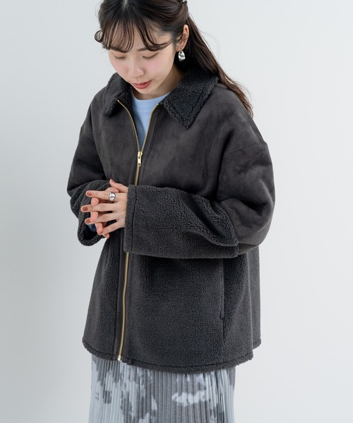 ANNA LUNA(アンナルナ)の「【ANNA LUNA】 ぬくもりを纏う フェイクムートン コート(ムートンコート・レディース・チャコールグレー/オフホワイト・MEDIUM)」の16枚目の写真