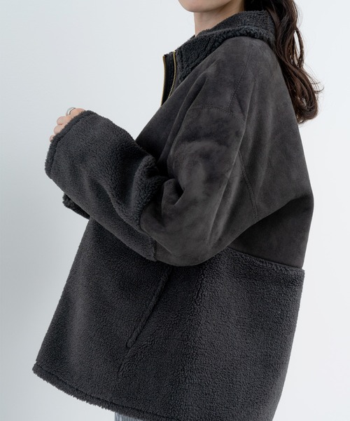 ANNA LUNA(アンナルナ)の「【ANNA LUNA】 ぬくもりを纏う フェイクムートン コート(ムートンコート・レディース・チャコールグレー/オフホワイト・MEDIUM)」の21枚目の写真