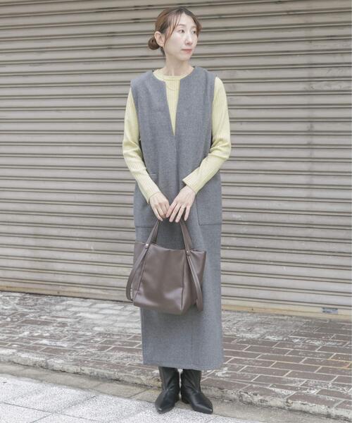 ITEMS URBANRESEARCH(アイテムズ アーバンリサーチ)の「ジャージメルトンジャンパースカート(ジャンパースカート・レディース・グレー/ブラック・FREE)」の2枚目の写真