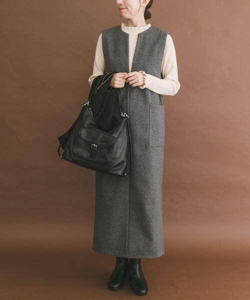 ITEMS URBANRESEARCH(アイテムズ アーバンリサーチ)の「ジャージメルトンジャンパースカート(ジャンパースカート・レディース・グレー/ブラック・FREE)」の6枚目の写真