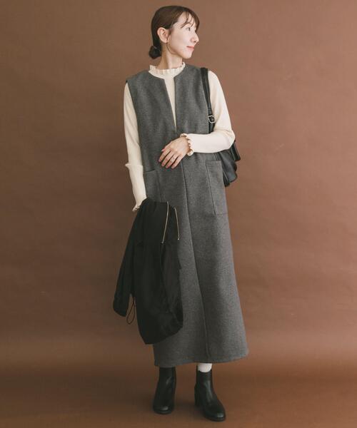 ITEMS URBANRESEARCH(アイテムズ アーバンリサーチ)の「ジャージメルトンジャンパースカート(ジャンパースカート・レディース・グレー/ブラック・FREE)」の8枚目の写真