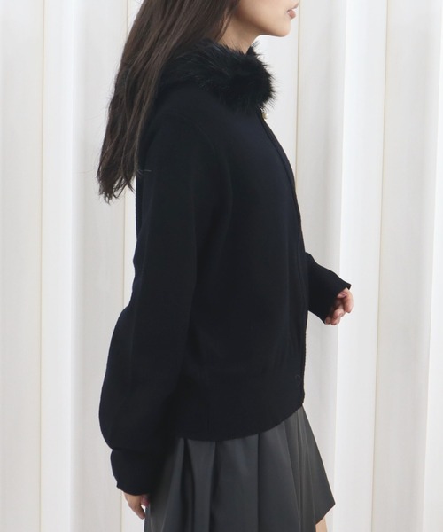 CECIL McBEE(セシルマクビー)の「ファートリミングxアンゴラライクZIPパーカー(ニット/セーター・レディース・ピンク/ブラック/オフホワイト・MEDIUM)」の7枚目の写真