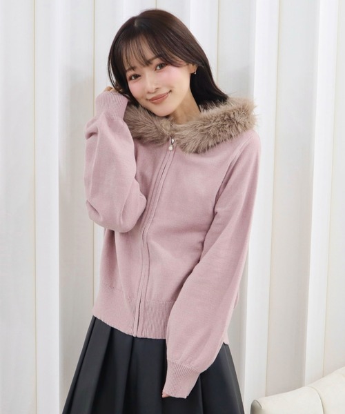 CECIL McBEE(セシルマクビー)の「ファートリミングxアンゴラライクZIPパーカー(ニット/セーター・レディース・ピンク/ブラック/オフホワイト・MEDIUM)」の8枚目の写真