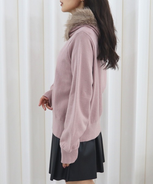 CECIL McBEE(セシルマクビー)の「ファートリミングxアンゴラライクZIPパーカー(ニット/セーター・レディース・ピンク/ブラック/オフホワイト・MEDIUM)」の9枚目の写真