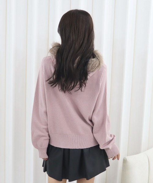 CECIL McBEE(セシルマクビー)の「ファートリミングxアンゴラライクZIPパーカー(ニット/セーター・レディース・ピンク/ブラック/オフホワイト・MEDIUM)」の10枚目の写真