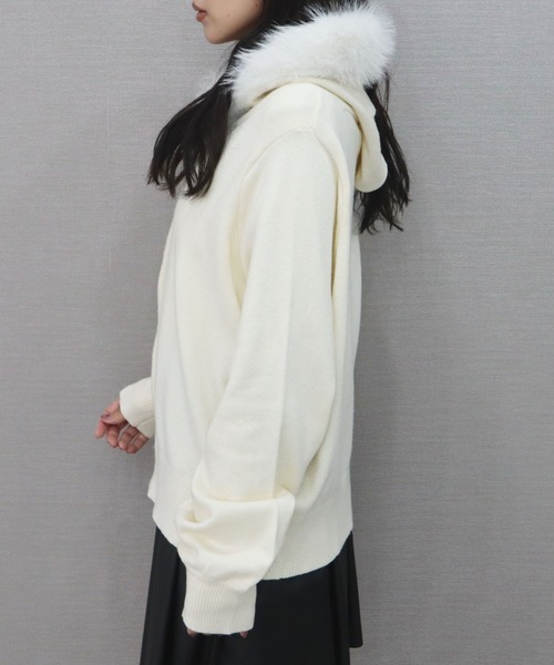 CECIL McBEE(セシルマクビー)の「ファートリミングxアンゴラライクZIPパーカー(ニット/セーター・レディース・ピンク/ブラック/オフホワイト・MEDIUM)」の13枚目の写真