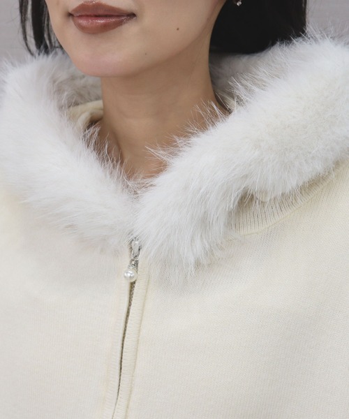 CECIL McBEE(セシルマクビー)の「ファートリミングxアンゴラライクZIPパーカー(ニット/セーター・レディース・ピンク/ブラック/オフホワイト・MEDIUM)」の16枚目の写真