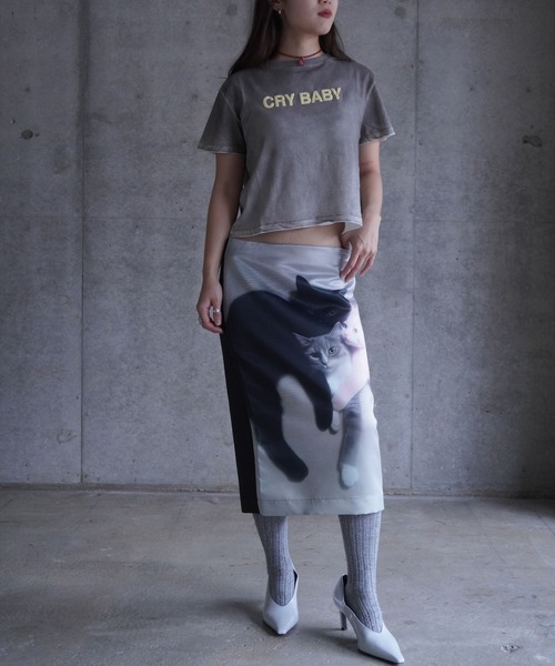 grapevine by k3（グレープバインバイケースリー）の「CRY BABY WASHED GREY CROPPED T-SHIRT（Tシャツ/カットソー・レディース・グレー・M/S）」の9枚目の写真
