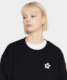 GRAVER（グレーバー）の「[UNISEX] SMALL FLOWER HEART SMILE WHITE CLIP SWEATSHIRT_BLACK（スウェット）」