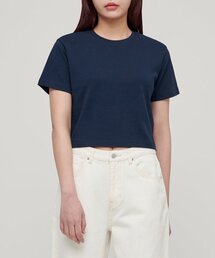 ウィメンズクルーネッククロップTシャツ[ネイビー]
