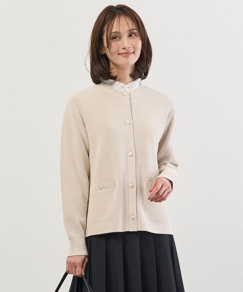 J.PRESS(ジェイプレス)の「ORGANIC GASS COTTON クルーネック カーディガン(その他アウター・レディース・ライトグリーン系/ネイビー系/ベージュ系・T13/T15)」の1枚目の写真