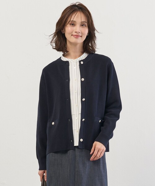 J.PRESS(ジェイプレス)の「ORGANIC GASS COTTON クルーネック カーディガン(その他アウター・レディース・ライトグリーン系/ネイビー系/ベージュ系・T13/T15)」の3枚目の写真