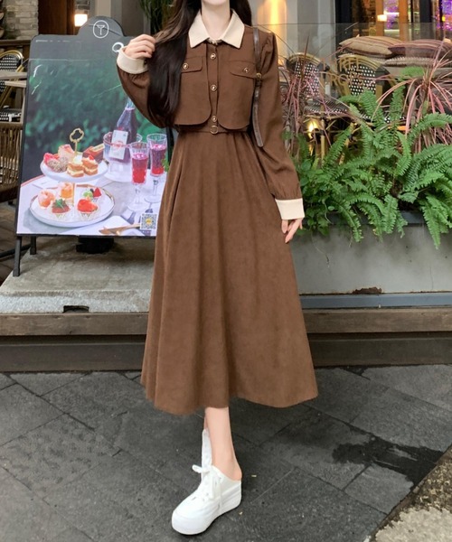 FAVORITO(ファヴォリート)の「配色長袖ワンピース(ワンピース・レディース・ブラック/ブラウン・M/L)」の1枚目の写真