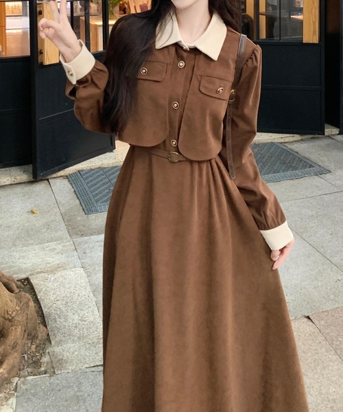 FAVORITO(ファヴォリート)の「配色長袖ワンピース(ワンピース・レディース・ブラック/ブラウン・M/L)」の10枚目の写真
