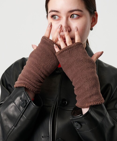 TWEED MILL（ツイードミル）の「＜TWEEDMILL＞フリース ステッチ フィンガーレスグローブ（手袋・レディース・ブラウン系/ブラック・FREE）」の5枚目の写真