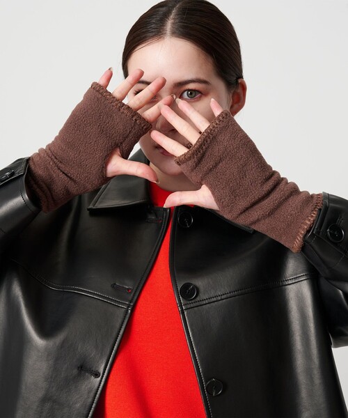 TWEED MILL（ツイードミル）の「＜TWEEDMILL＞フリース ステッチ フィンガーレスグローブ（手袋・レディース・ブラウン系/ブラック・FREE）」の6枚目の写真