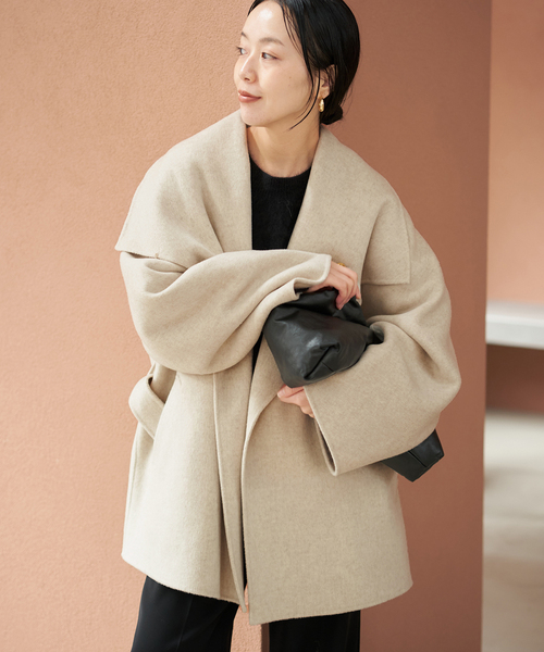 plage(プラージュ)の「《追加》HAMILTON DRAPE HALF コート 2(その他アウター・レディース・ブラックミックス/ベージュ・36/38)」の2枚目の写真