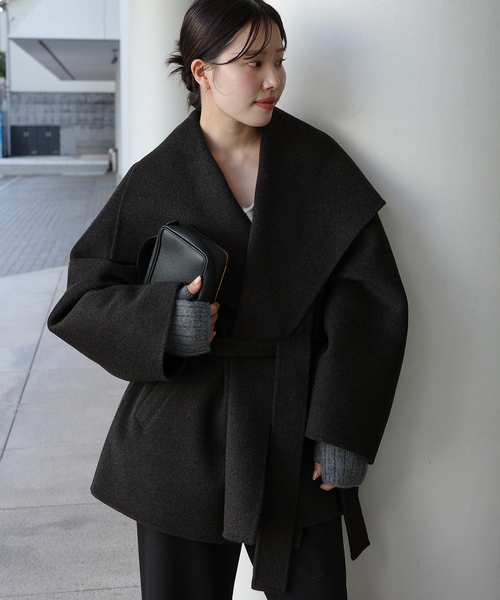 plage(プラージュ)の「《追加》HAMILTON DRAPE HALF コート 2(その他アウター・レディース・ブラックミックス/ベージュ・36/38)」の1枚目の写真