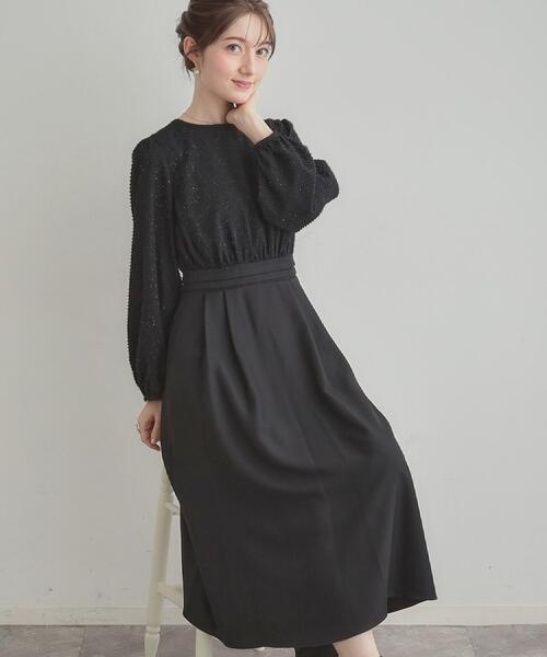 couture brooch（クチュールブローチ）の「【通勤・ラメジャカード】ドッキングワンピース（ワンピース・レディース・ナチュラル/ブラック・38/36/42/40）」の2枚目の写真