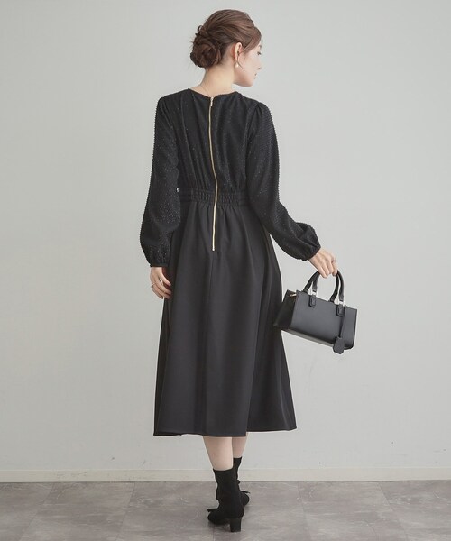 couture brooch（クチュールブローチ）の「【通勤・ラメジャカード】ドッキングワンピース（ワンピース・レディース・ナチュラル/ブラック・38/36/42/40）」の15枚目の写真