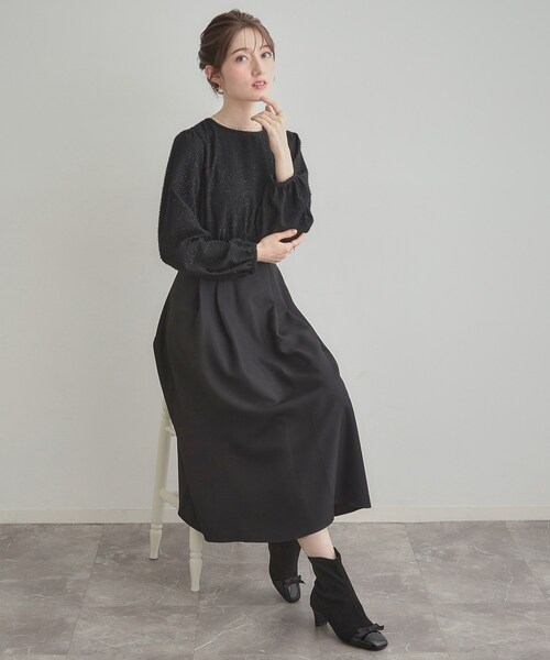 couture brooch（クチュールブローチ）の「【通勤・ラメジャカード】ドッキングワンピース（ワンピース・レディース・ナチュラル/ブラック・38/36/42/40）」の16枚目の写真