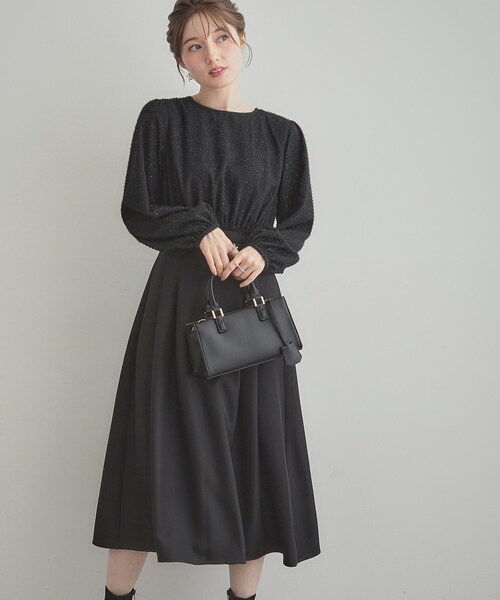 couture brooch（クチュールブローチ）の「【通勤・ラメジャカード】ドッキングワンピース（ワンピース・レディース・ナチュラル/ブラック・38/36/42/40）」の18枚目の写真